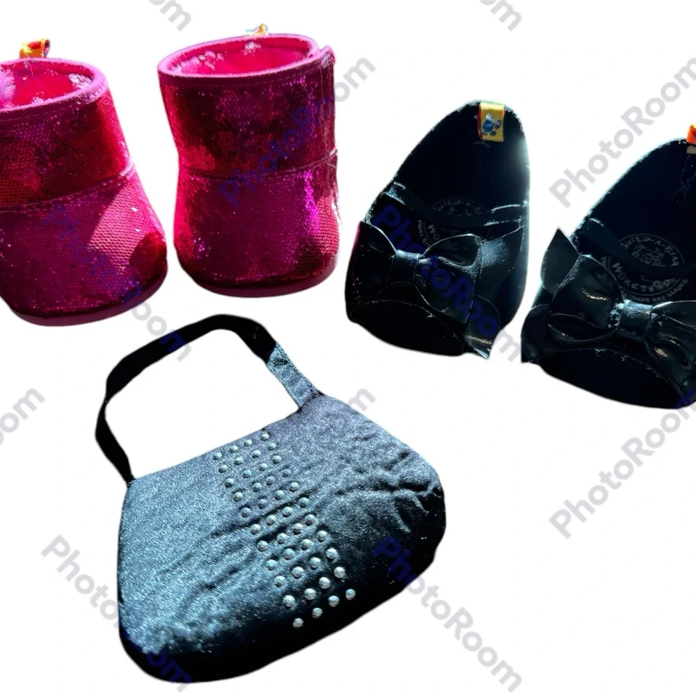 Build -a-Bear Pair of  Boots, Black High Heels with matching Purse